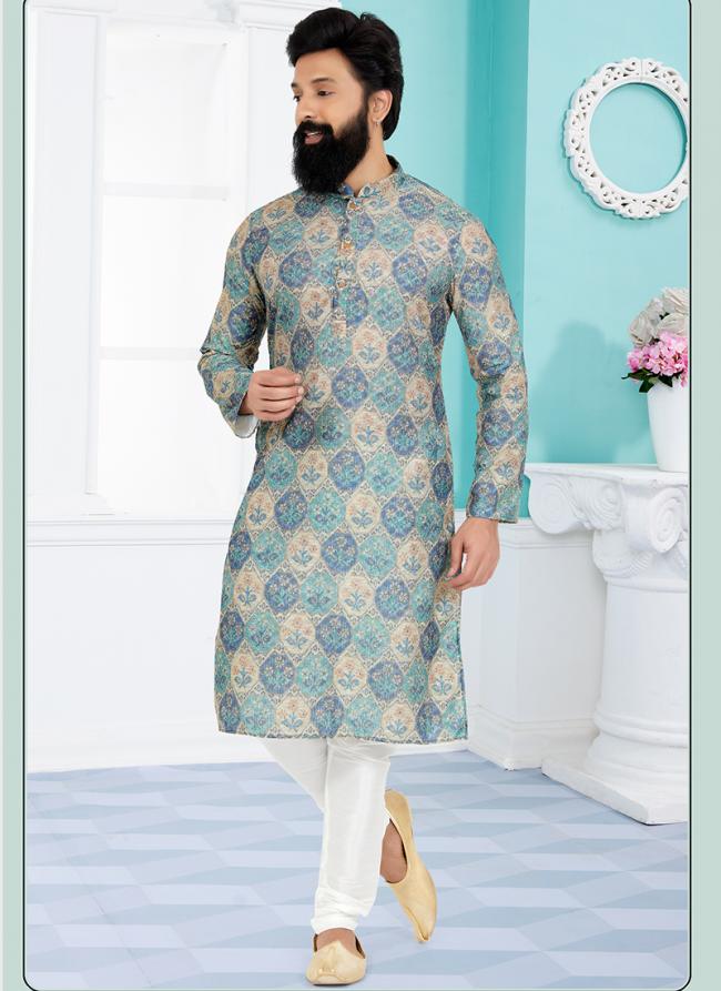 Dhupion Silk Multi Colour Festival Wear Printed Readymade Kurta Pajama